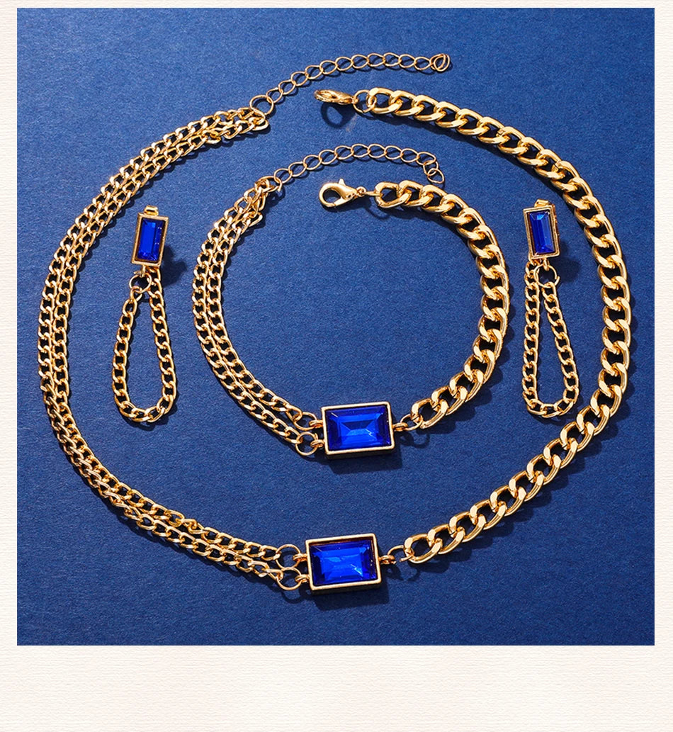 The Royal Blue Collection: Elegant Jewelry & Watch Set for Women