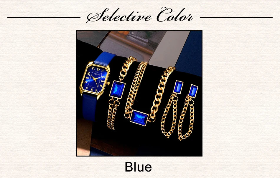 The Royal Blue Collection: Elegant Jewelry & Watch Set for Women