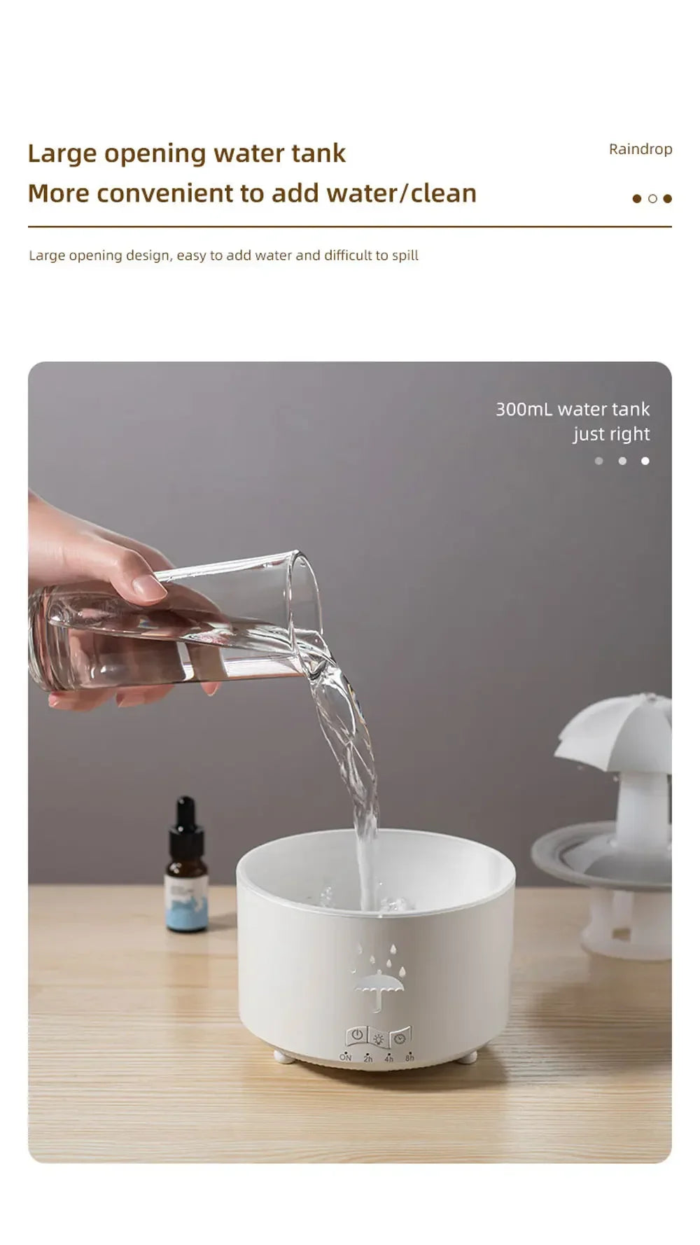 Raindrop Ultrasonic Humidifier with Rotating LED Lights