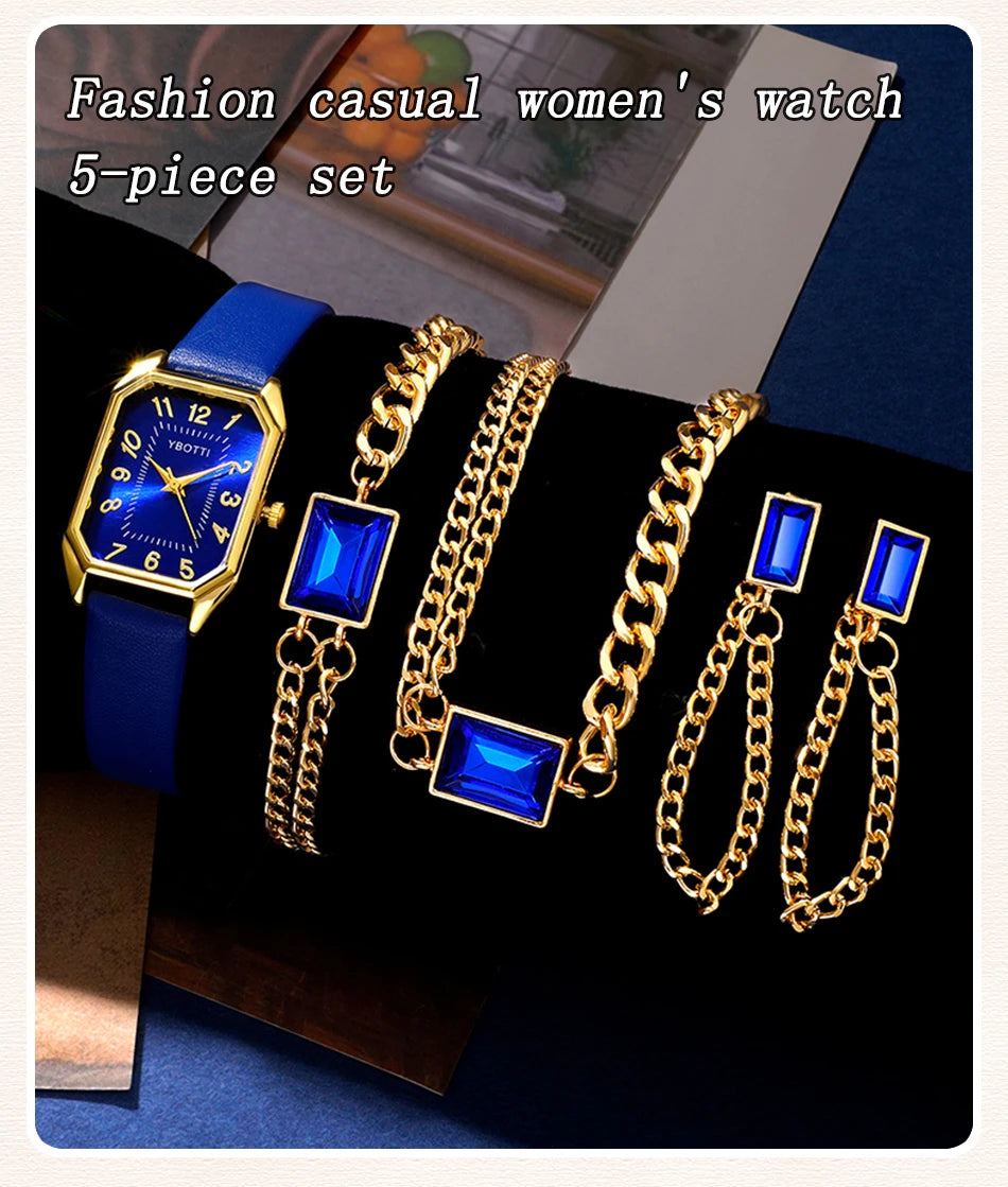 The Royal Blue Collection: Elegant Jewelry & Watch Set for Women