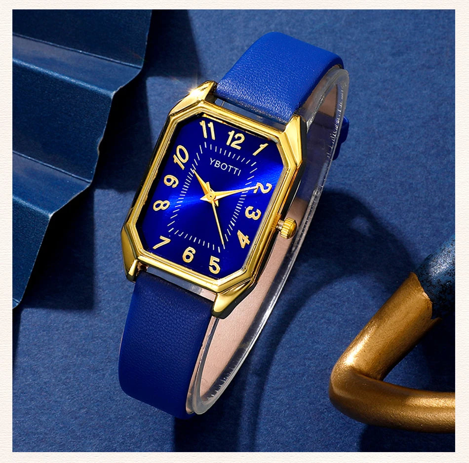The Royal Blue Collection: Elegant Jewelry & Watch Set for Women