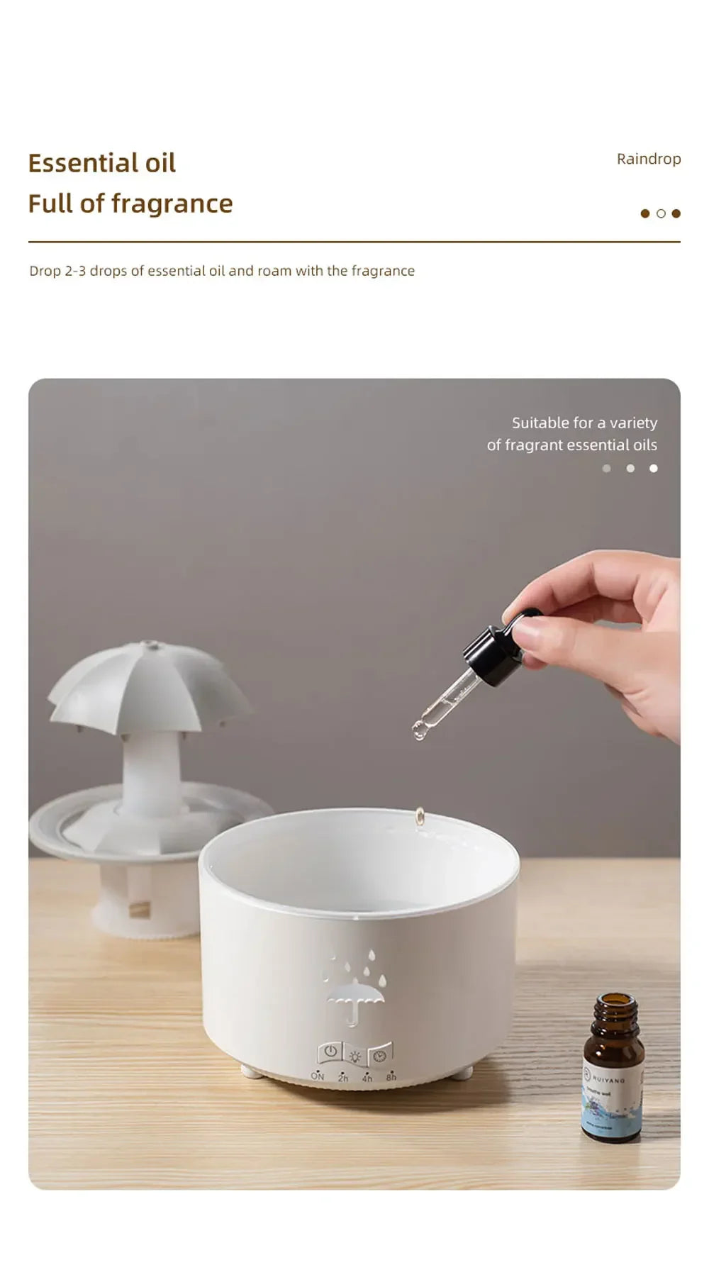 Raindrop Ultrasonic Humidifier with Rotating LED Lights