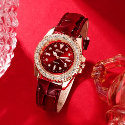 4-Piece Luxury Quartz Watch & Jewelry Set "Lady In Red" - LoveInTheBox