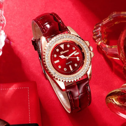 4-Piece Luxury Quartz Watch & Jewelry Set "Lady In Red" - LoveInTheBox