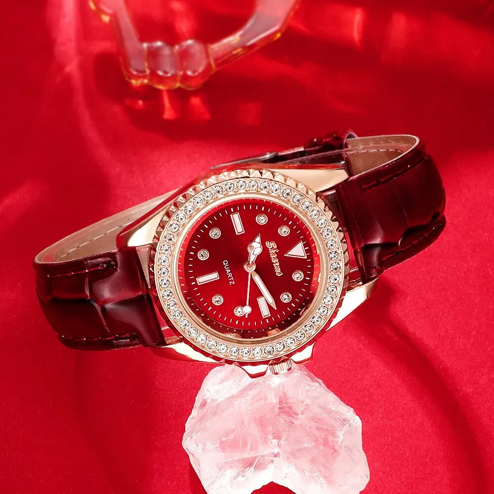 4-Piece Luxury Quartz Watch & Jewelry Set "Lady In Red" - LoveInTheBox