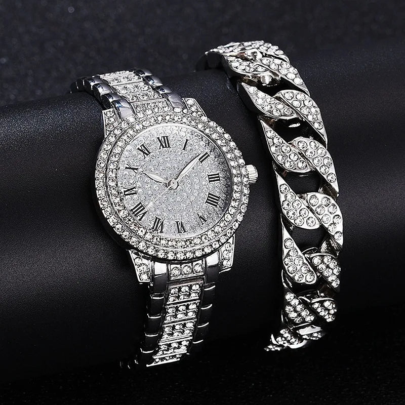 5-Piece Crystal Luxury Watch & Jewelry Set for Women without presentation box - LoveInTheBox