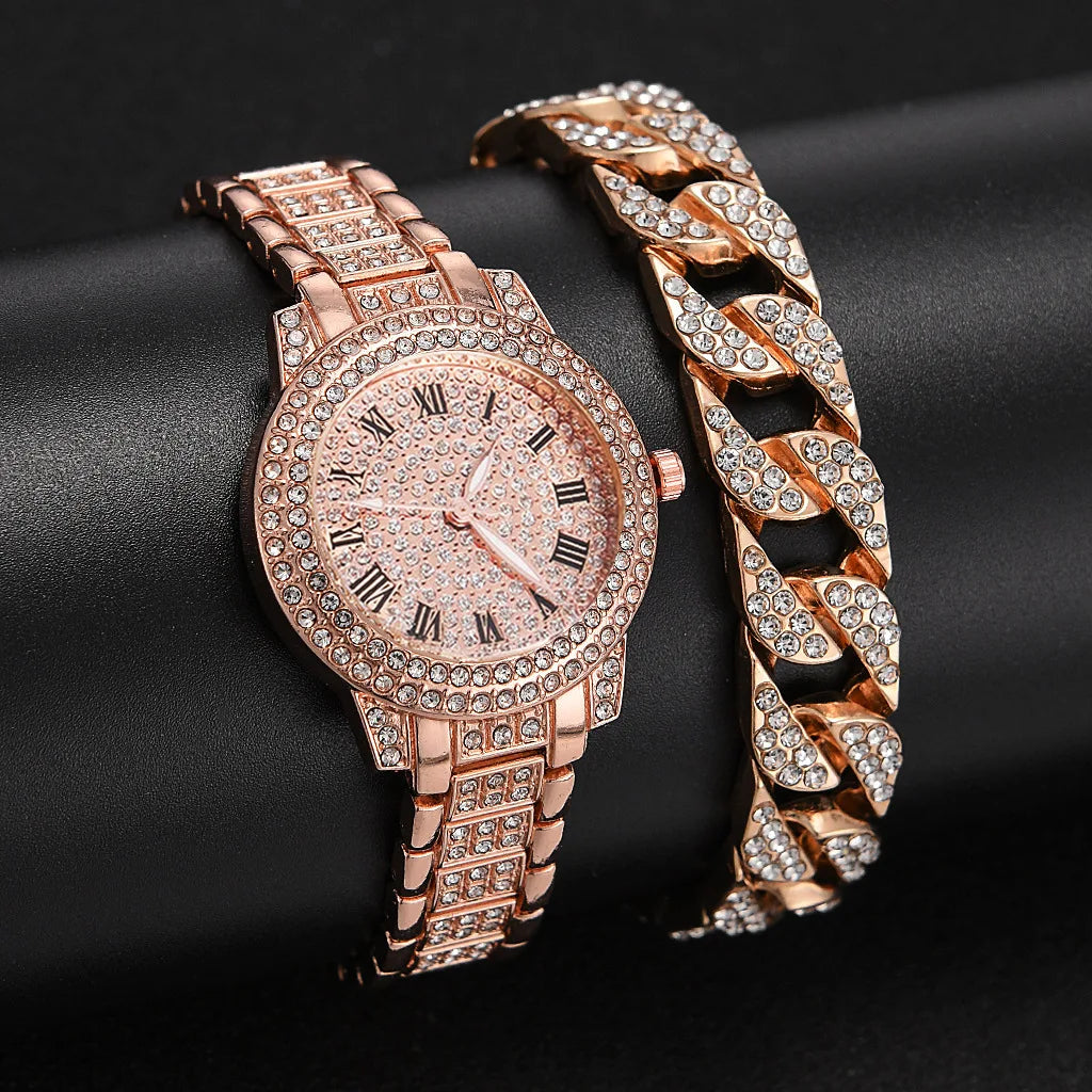 5-Piece Crystal Luxury Watch & Jewelry Set for Women without presentation box - LoveInTheBox