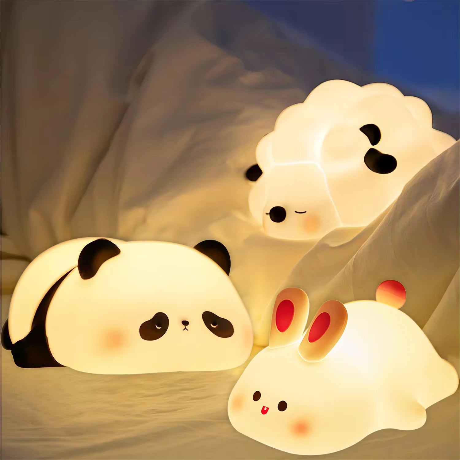 BIG FACE - Adorable Silicone Animal Night Lamps – Rabbit, Panda, Sheep & More - LoveInTheBox