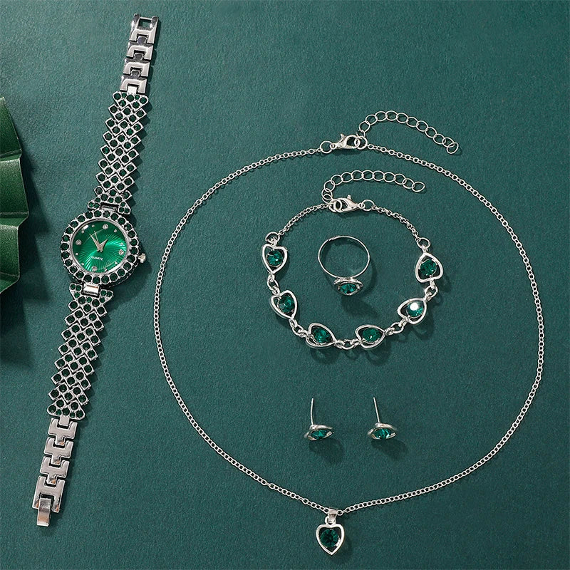 Emerald Sparkle Collection – 6-Piece Watch & Jewelry Set - LoveInTheBox