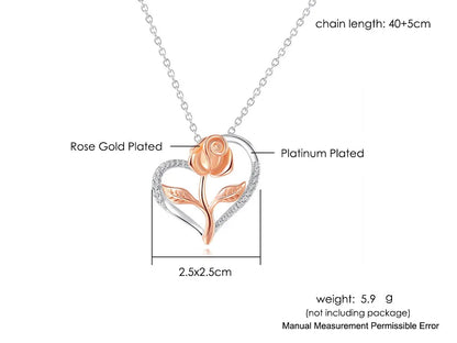 Eternal Rose Heart Pendant Necklace – Sterling Silver with Zircon Accents (Italian Design)