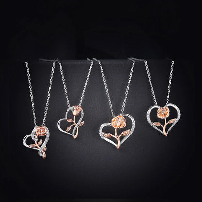 Eternal Rose Heart Pendant Necklace – Sterling Silver with Zircon Accents (Italian Design)