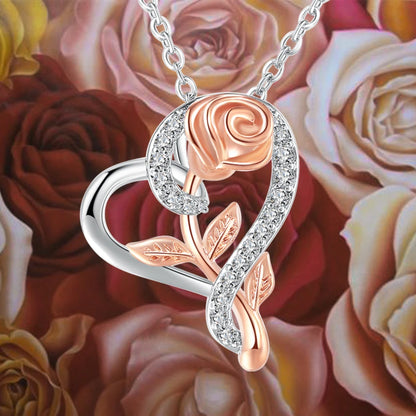 Eternal Rose Heart Pendant Necklace – Sterling Silver with Zircon Accents (Italian Design)