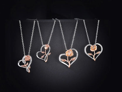 Eternal Rose Heart Pendant Necklace – Sterling Silver with Zircon Accents (Italian Design)