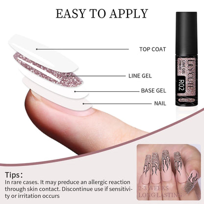 LilyCUTE Champagne Gold Glitter Liner Gel – Reflective & Long-Lasting Nail Art Gel