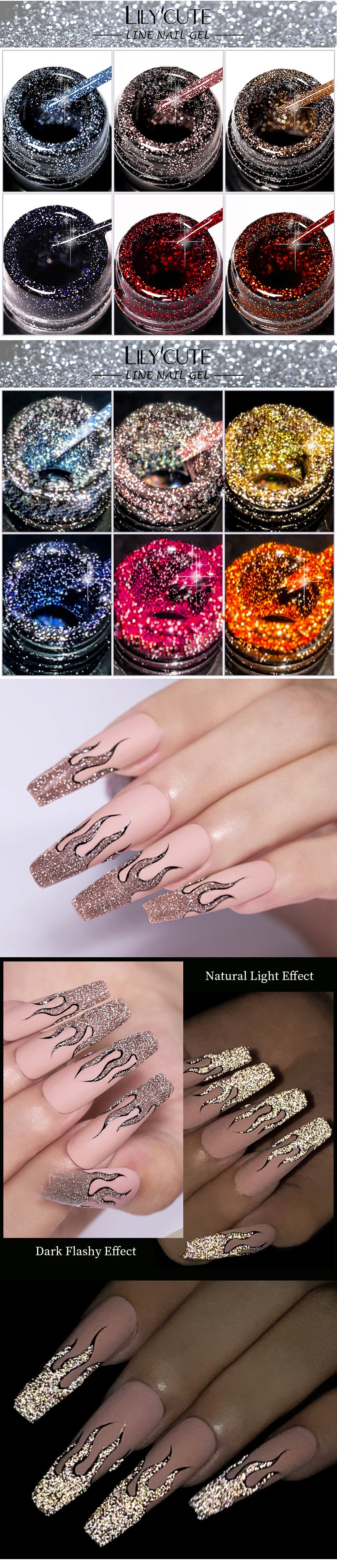 LilyCUTE Champagne Gold Glitter Liner Gel – Reflective & Long-Lasting Nail Art Gel