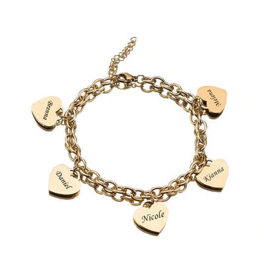 Personalized Heart Engraved Bracelet - With 1-5 Charms - LoveInTheBox