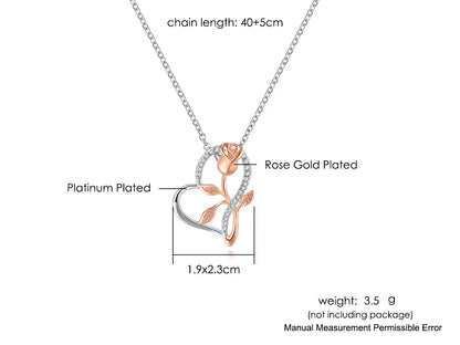 Eternal Rose Heart Pendant Necklace – Sterling Silver with Zircon Accents (Italian Design)