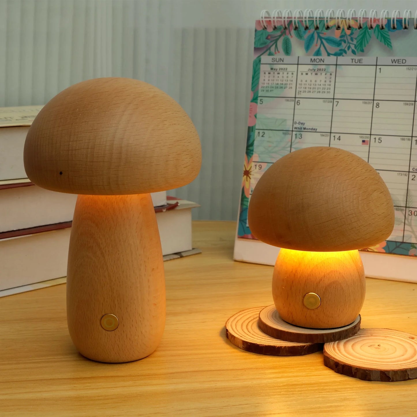 Wooden Mushroom Lamp: Dimmable Touch Light with Natural Elegance