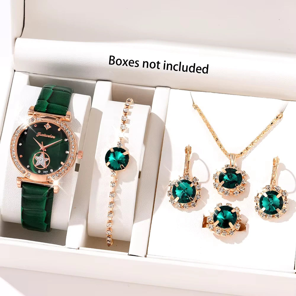 6-Piece Luxury Quartz Watch & Jewelry Set for Women without signature display box - LoveInTheBox