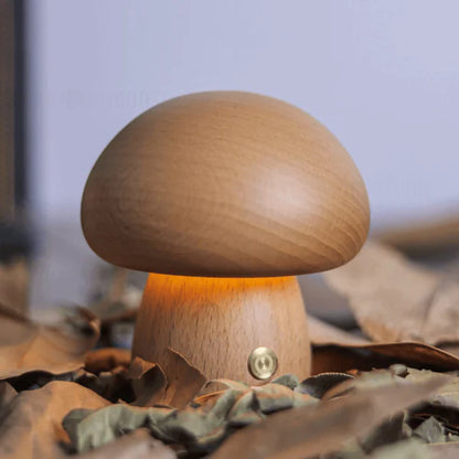 Wooden Mushroom Lamp: Dimmable Touch Light with Natural Elegance