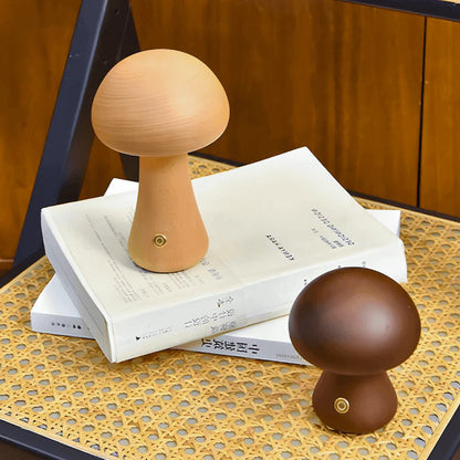 Wooden Mushroom Lamp: Dimmable Touch Light with Natural Elegance