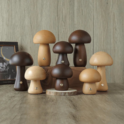 Wooden Mushroom Lamp: Dimmable Touch Light with Natural Elegance