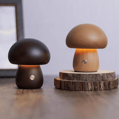 Wooden Mushroom Lamp: Dimmable Touch Light with Natural Elegance