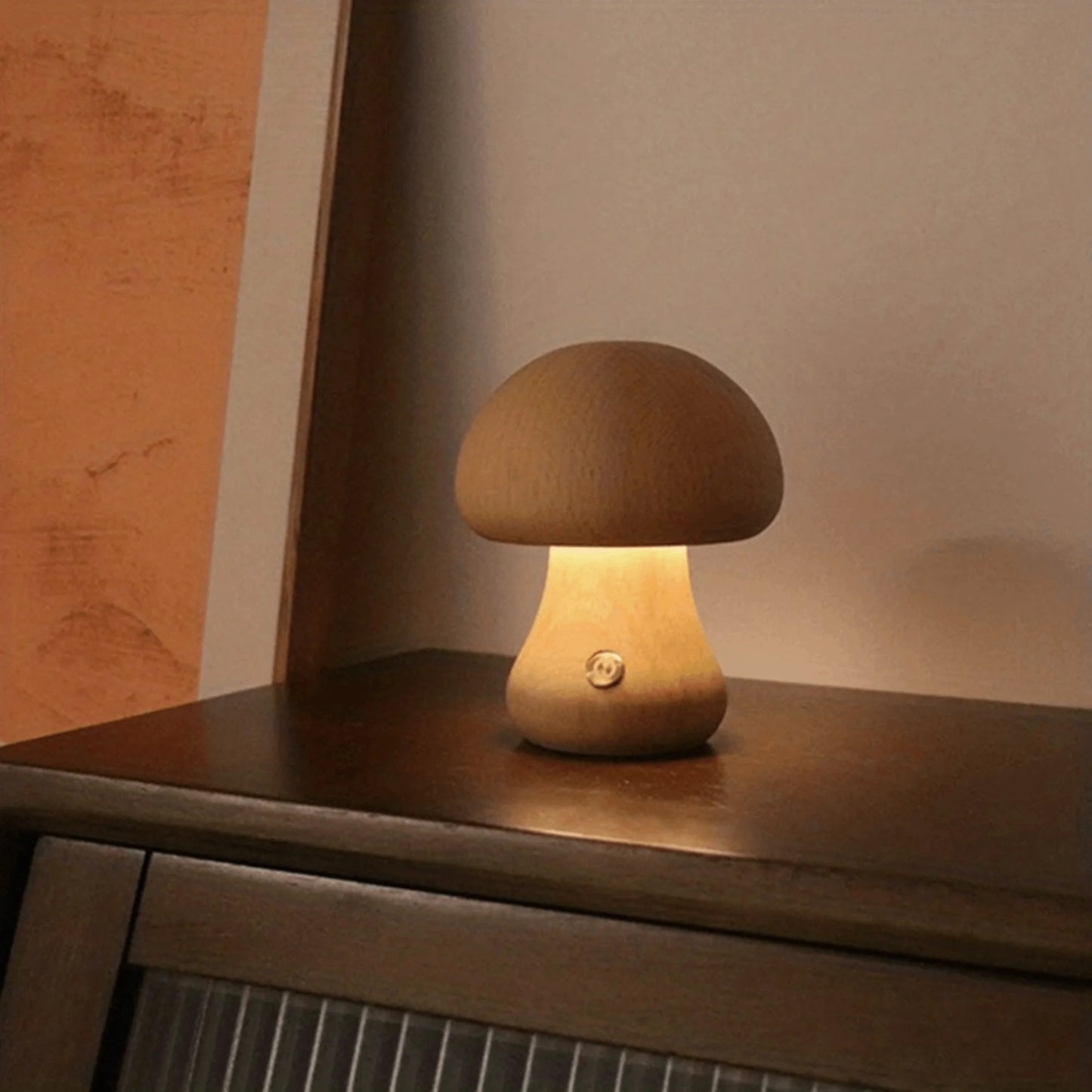 Wooden Mushroom Lamp: Dimmable Touch Light with Natural Elegance