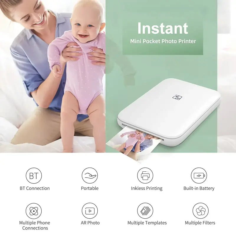 Portable Mini Photo Printer (Bluetooth/Wireless) – FREE Photo Paper Included
