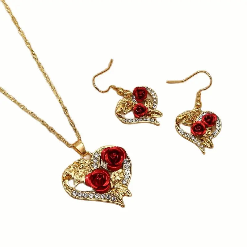 Romantic Heart Rose Necklace with Crystals – Perfect Gift for Birthdays, Anniversaries, or Engagements - LoveInTheBox