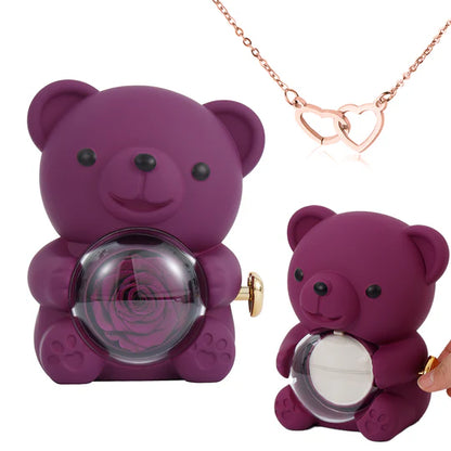 Engraved Heart Necklace - with real Rose Bear Giftbox - LoveInTheBox