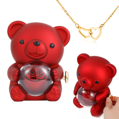 Engraved Heart Necklace - with real Rose Bear Giftbox - LoveInTheBox