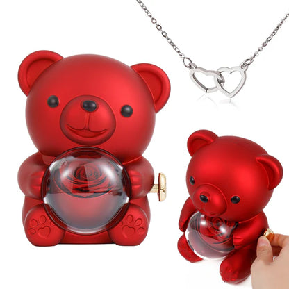 Engraved Heart Necklace - with real Rose Bear Giftbox - LoveInTheBox