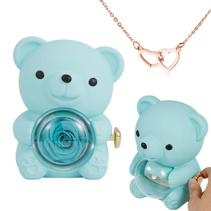 Engraved Heart Necklace - with real Rose Bear Giftbox - LoveInTheBox