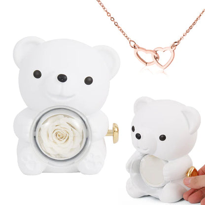 Engraved Heart Necklace - with real Rose Bear Giftbox - LoveInTheBox