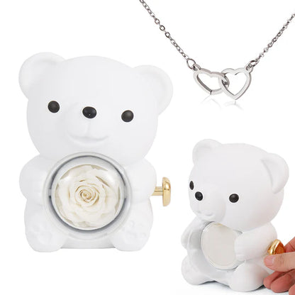 Engraved Heart Necklace - with real Rose Bear Giftbox - LoveInTheBox