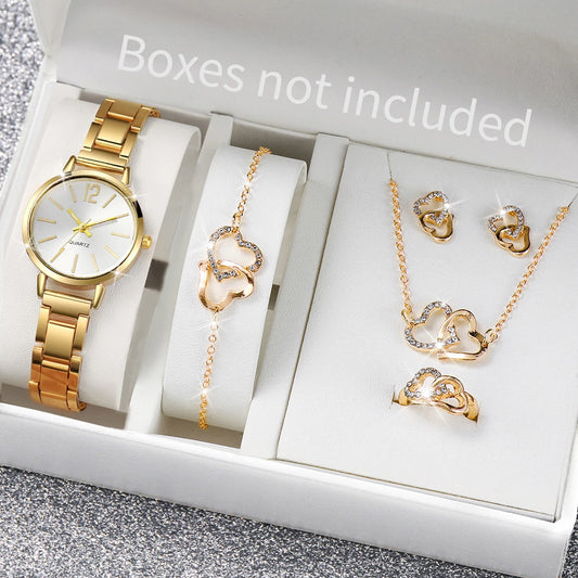 Timeless Gold Jewelry & Watch Set – 6-Piece Elegance for Her