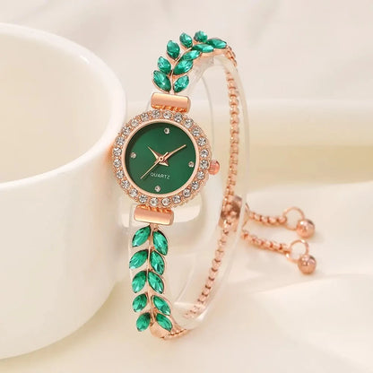 Emerald Grace Watch & Jewelry Set: Timeless Elegance in Every Piece