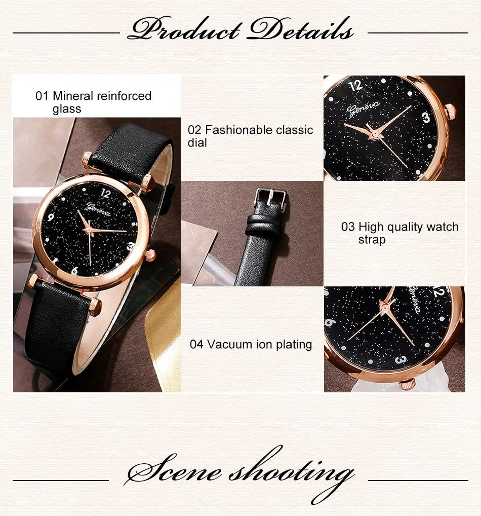 Black Gemstone Elegance: Luxury Watch & Jewelry Set