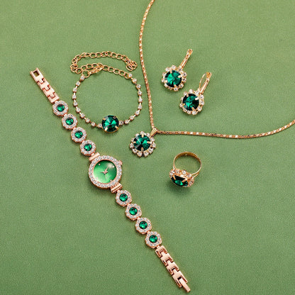 Emerald Grace Watch & Jewelry Set: Timeless Elegance in Every Piece