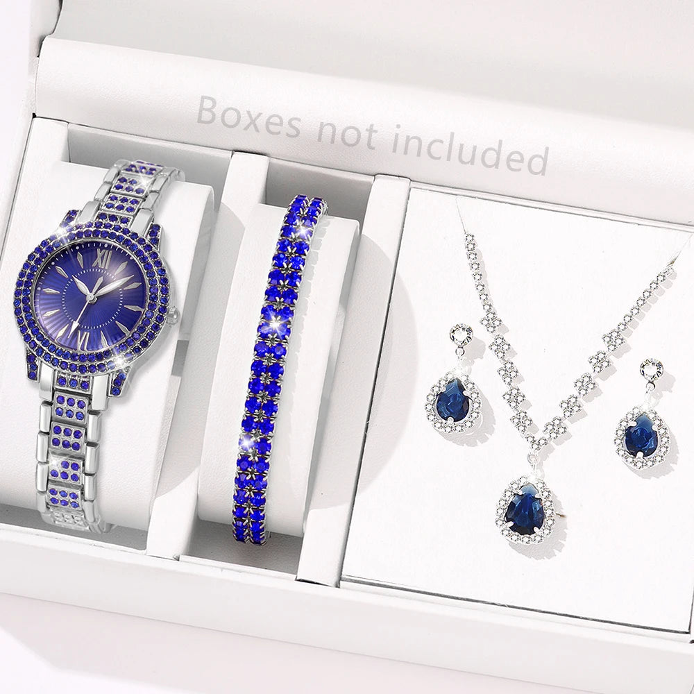 6-Piece Luxury Blue Jewelry & Watch Gift Set