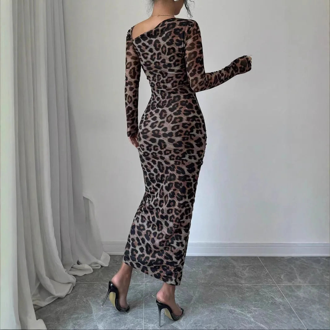 Leopard Print Ruffled Bodycon Party Dress