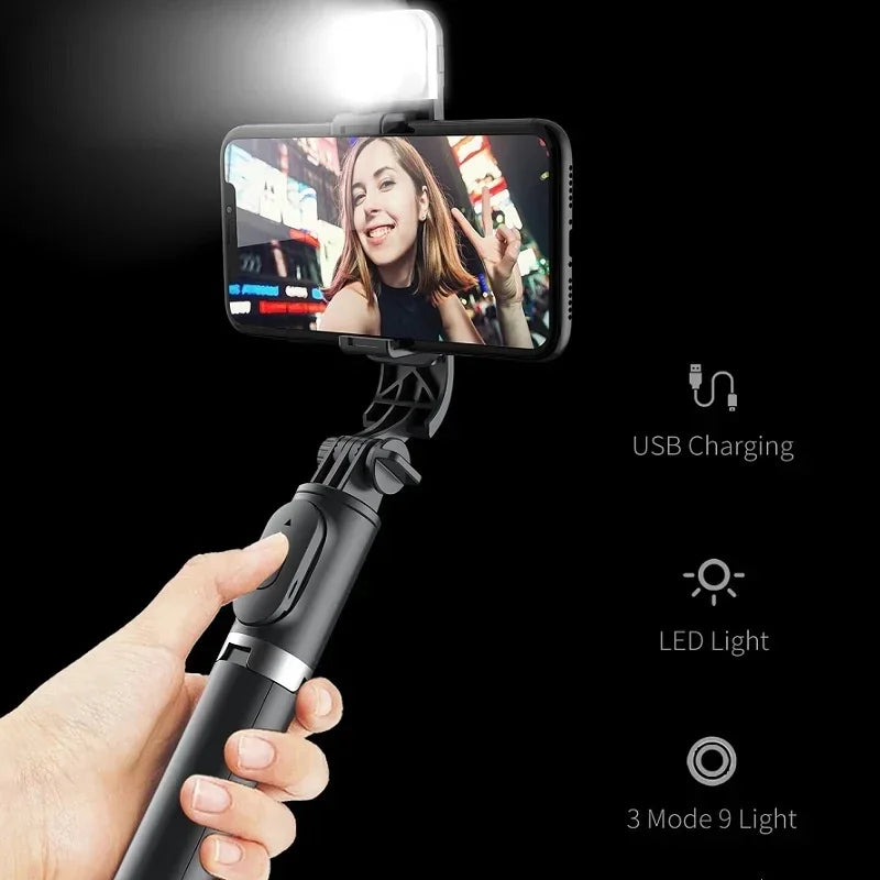 Wireless Bluetooth Selfie Stick Tripod with LED Fill Light & Stabilizer - Ultimate Content Creator Tool