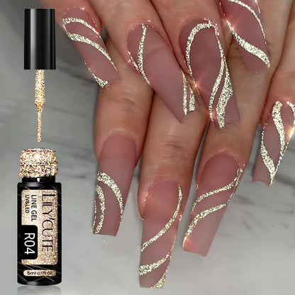 LilyCUTE Champagne Gold Glitter Liner Gel – Reflective & Long-Lasting Nail Art Gel