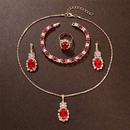 Scarlet Glam Collection: 6-Piece Red Crystal Jewelry & Watch Set