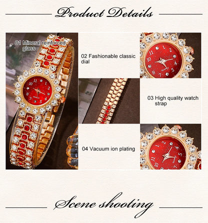 Scarlet Glam Collection: 6-Piece Red Crystal Jewelry & Watch Set