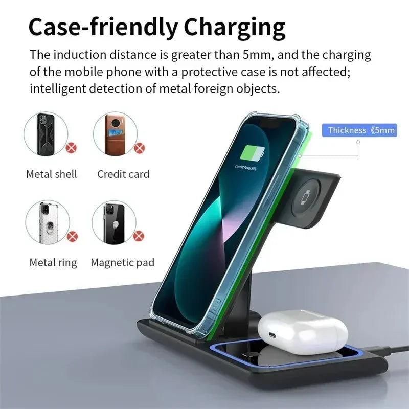 3-in-1 Wireless Charging Station for iPhone, Apple Watch & AirPods