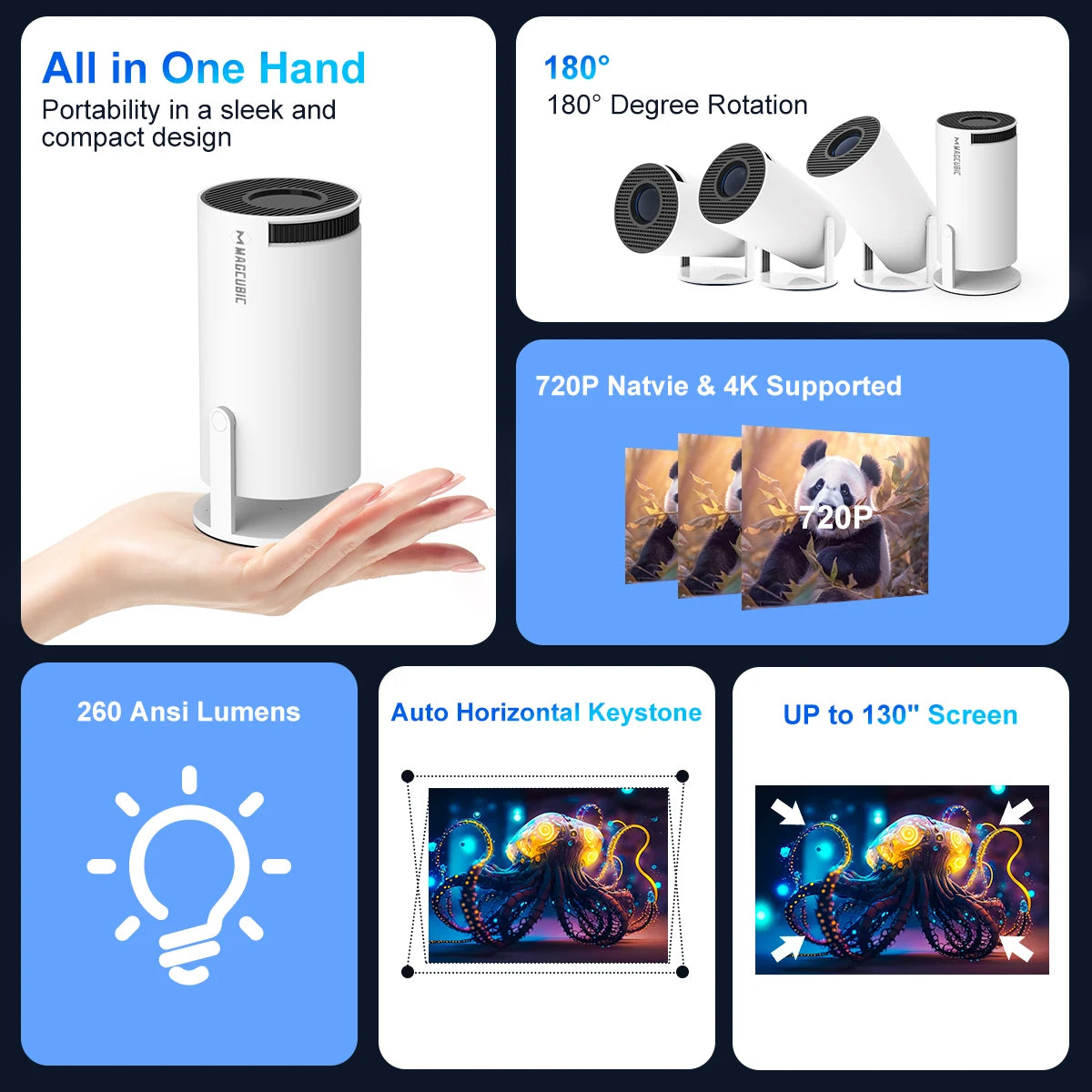 4K Ultra HD Smart Projector with Android 11, Dual WiFi & 180° Flex Design