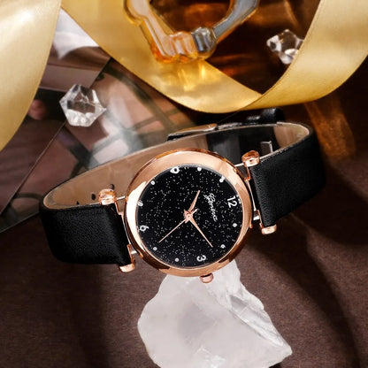 Black Gemstone Elegance: Luxury Watch & Jewelry Set