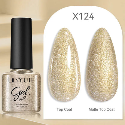 LilyCUTE Champagne Gold Glitter Liner Gel – Reflective & Long-Lasting Nail Art Gel